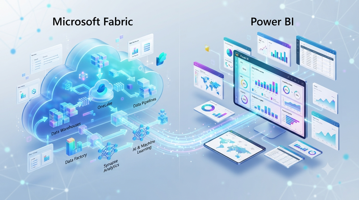 Microsoft Fabric vs Power BI comparison with side-by-side decision guidance